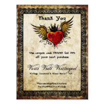 Vintage Tattoo Winged Heart Thank You Coupon Post Cards