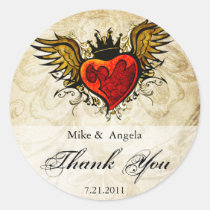 Vintage Tattoo Winged Heart Thank You Sticker