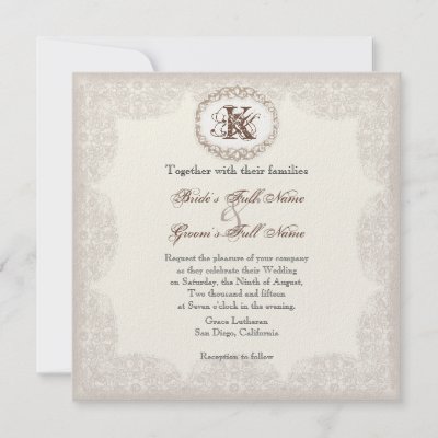 Vintage Taupe Lace Wedding Invitation by AudreyJeanne