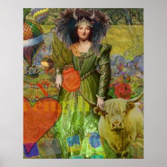 Vintage Taurus Fantasy Gothic Whimsical Collage Poster