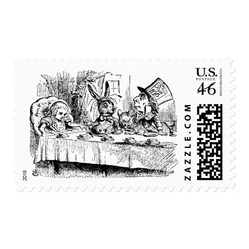 Vintage Tea Party; Alice, Hatter and March Hare Stamp