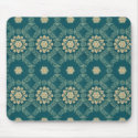 Vintage Teal and Beige Floral Fabric Mousepad by vintagegiftmall Vintage Teal and Beige Floral Fabric Mousepad