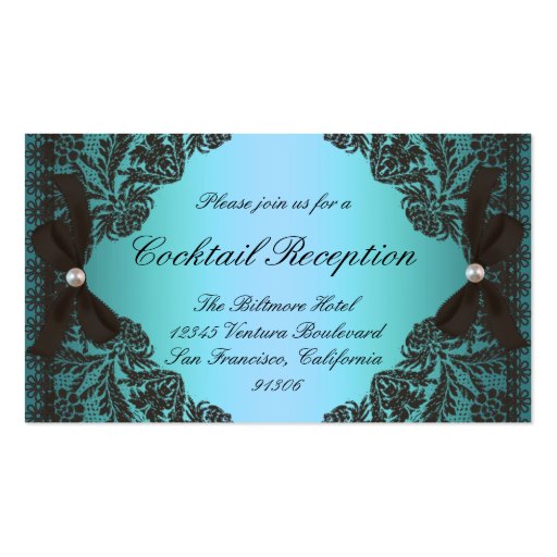 Vintage Teal and Black Lace Response Cards Business Card (front side)