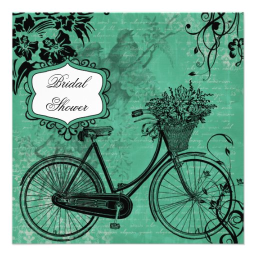 Vintage Teal Bicycle Bridal Shower Invitation