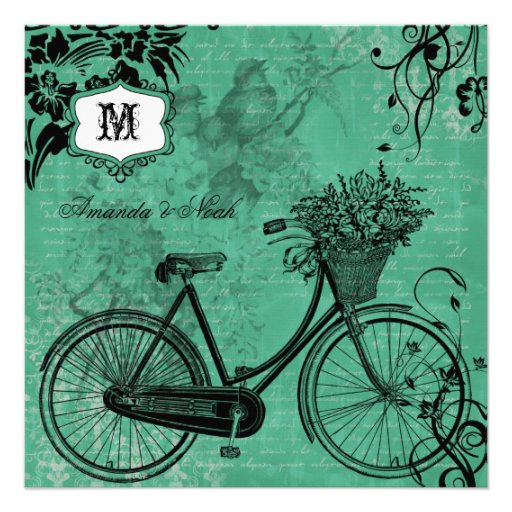 Vintage Teal Bicycle Square Wedding Invitation