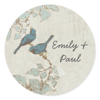 Vintage Teal Bird Wedding Seal Round Sticker