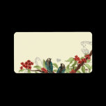Vintage Teal Birds Burgundy Flowering Branch Label