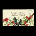 Vintage Teal Birds Burgundy Flowering Branch Label