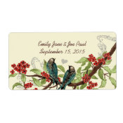 Vintage Teal Birds Burgundy Flowering Branch Label label