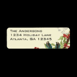 Vintage Teal Birds Burgundy Flowering Branch Label