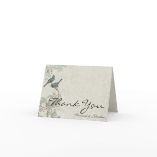 Vintage Teal Birds Damask Thank You Cards