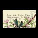 Vintage Teal Birds Pink Flowering Branch Label