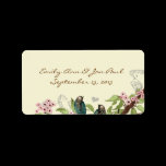 Vintage Teal Birds Pink Flowering Branch