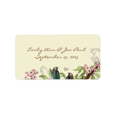 Vintage Teal Birds Pink Flowering Branch Personalized Address Label