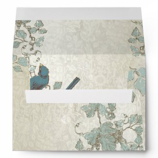 Vintage Teal Birds Wedding Envelope
