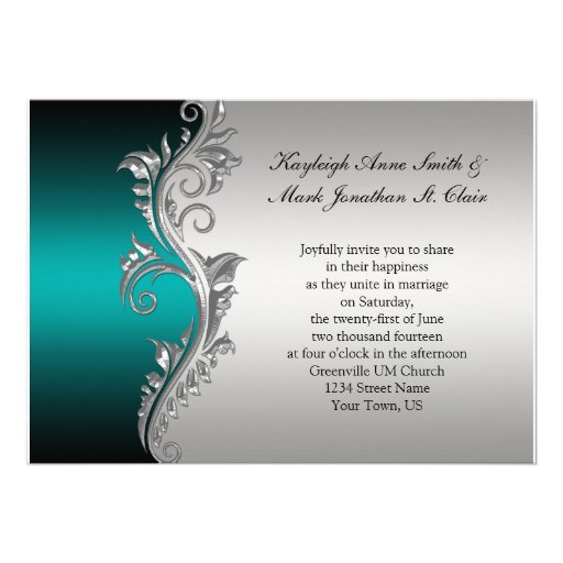 Vintage Teal Black and Silver Wedding Invitation