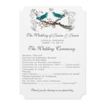 Vintage Teal Love Birds Wedding Program Custom Invites