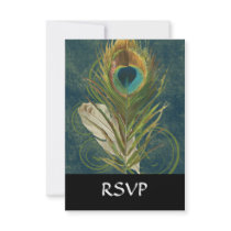 Vintage Teal Peacock Feather Personalized Invites