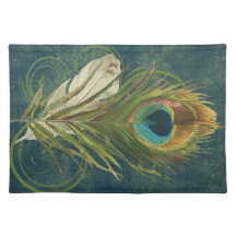 Vintage Teal Peacock Feather Place Mat