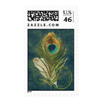 Vintage Teal Peacock Feather Stamp