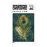 Vintage Teal Peacock Feather stamps