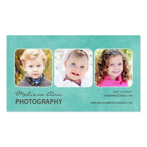 Vintage Teal Portrait Photographer Business Card (front side)