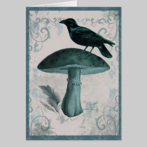 Vintage Teal Raven Mushroom Card cards