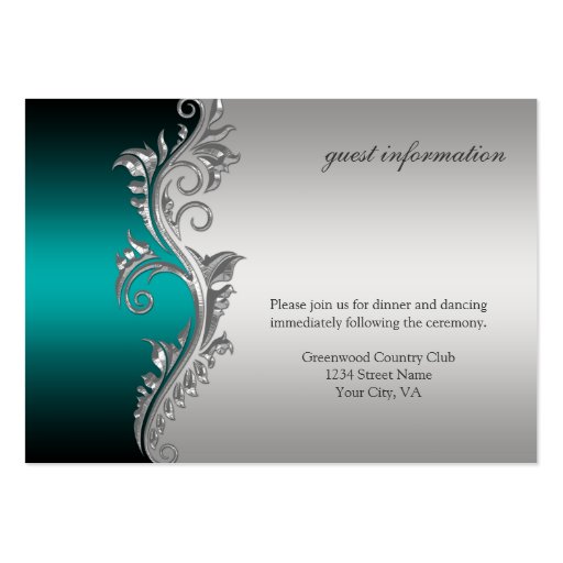 Vintage Teal Silver Black Reception Card Business Card Template