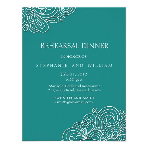Vintage Teal Swirl Rehearsal Dinner Card Announcements