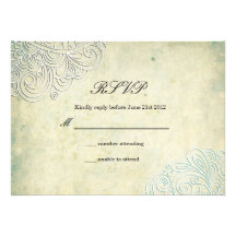 Vintage Teal Swirl Wedding RSVP Invitation