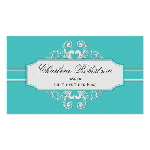 Vintage Teal White Swirls Business Card Templates (front side)