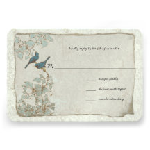 Vintage Teall Birds Damask Wedding RSVP Custom Invitations