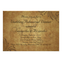Vintage Teastain Swirl Wedding Rehearsal Dinner Announcement
