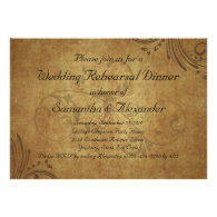 Vintage Teastain Swirl Wedding Rehearsal Dinner Announcement