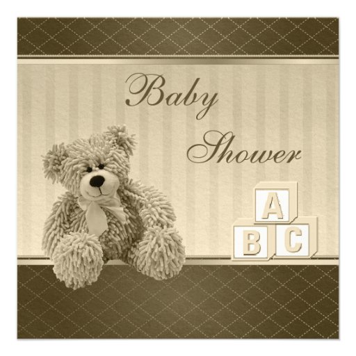 Vintage Teddy & Building Blocks Baby Shower Invite