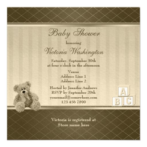 Vintage Teddy & Building Blocks Baby Shower Invite