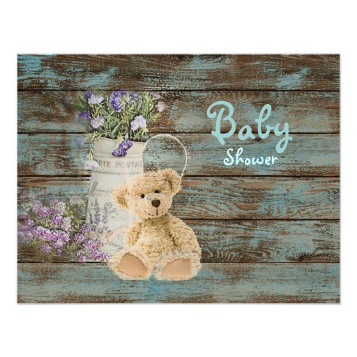 vintage teddy country baby shower invitations