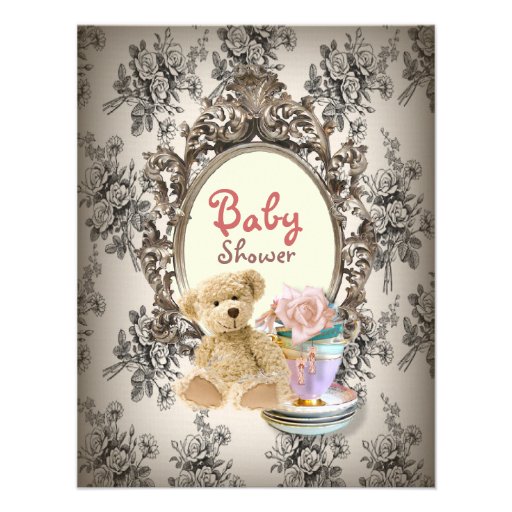 vintage teddy country baby shower invitations