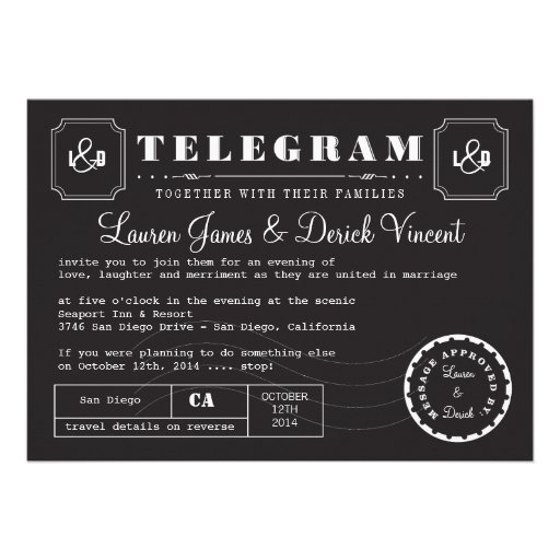 Vintage Telegram Invitation Card in Black