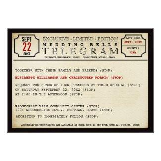 Vintage Telegram Style Wedding Custom Invitations