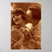 Vintage Tennis Love, Sepia Tones Poster