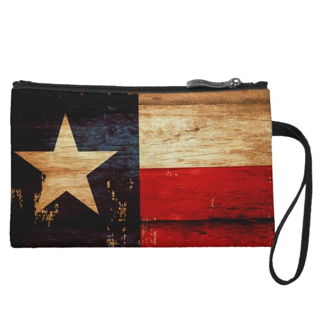 Vintage Texas State Flag in Rustic Wooden Grunge Wristlet Clutch