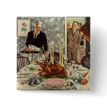 Vintage Thanksgiving Day Turkey Dinner with Family Button