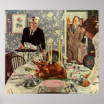 Vintage Thanksgiving Day Turkey Dinner with Family posters
