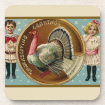 Vintage Thanksgiving Greetings Coaster