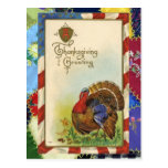 Vintage Thanksgiving Greetings & Quilt Postcard