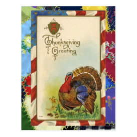 Vintage Thanksgiving Greetings & Quilt Postcard