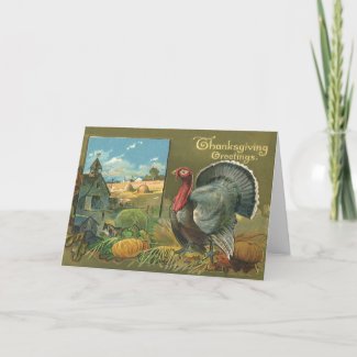 Vintage Thanksgiving Greetings with a Turkey Farm Greeting Cards