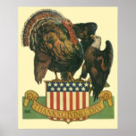 Vintage Thanksgiving Turkey, Eagle, Amercan Flag Posters