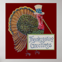 Vintage Thanksgiving Turkey Greetings Print